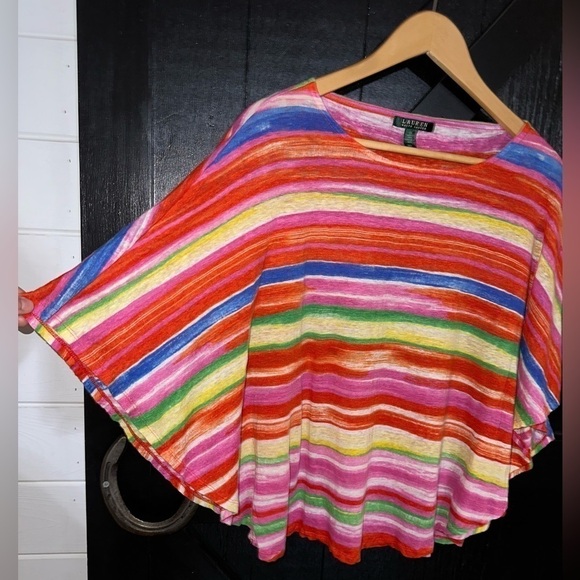Ralph Lauren 100% Linen Women’s Oversized Colorful Striped Slouchy Blouse Sz M - Picture 2 of 8